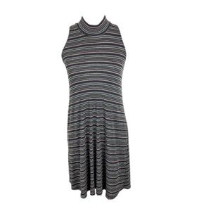 Ginger G Dress Women Small Grey Sleeveless Ribbed Knit Striped A-Line Mock Neck